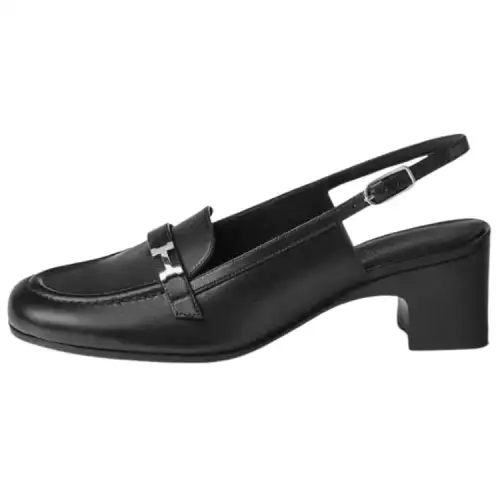 HERMES Leather Chunky Heel High Heels 5CM Women's Black