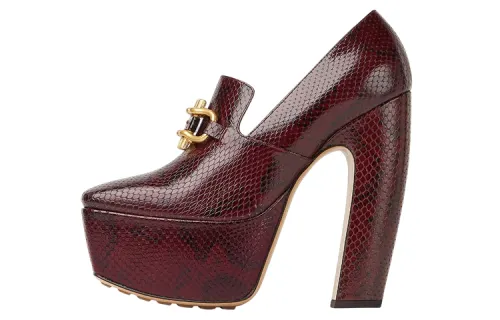 Bottega Veneta Mostra Leather Chunky Heel High Heels Women's Red