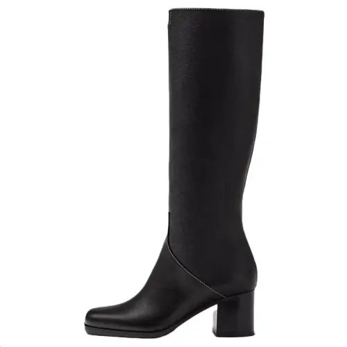 HERMES Foulee Calfskin Knee high Boots 6CM Women's Black