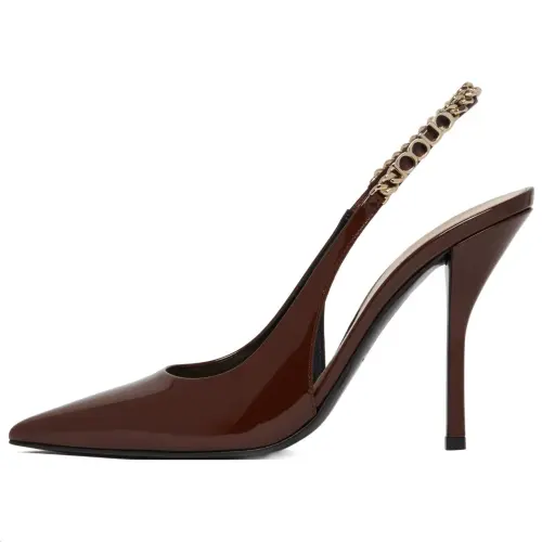 GUCCI Signoria Leather Slim Heel High Heels Women's Coffee