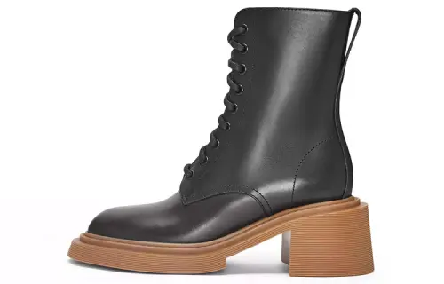 LOEWE Cow Leather Lace Up Ankle Boots Women's Black