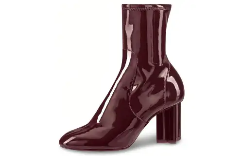 LOUIS VUITTON Silhouette Top Grain Cow Leather Lacquered Finish Ankle Boots Women's Burgundy