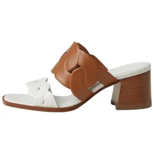 HERMES Gaby Slide Slippers Women's White Brown