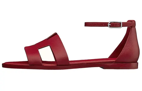 HERMES Leather One Strap Sandals Women's Red