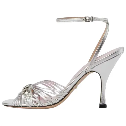 GUCCI Interlocking Leather One Strap Sandals 9.5cm Women's Silver