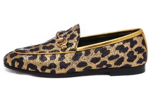 GUCCI Jordaan Leather Casual Shoes Women's Black Gold