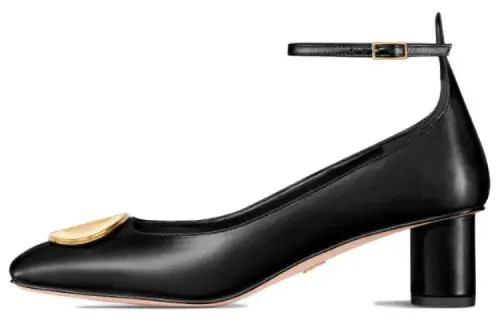 DIOR Leather Chunky Heel High Heels 5CM Women's Black