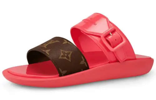 LOUIS VUITTON Sunbath Top Grain Cow Leather Slide Slippers Women's Coral Red