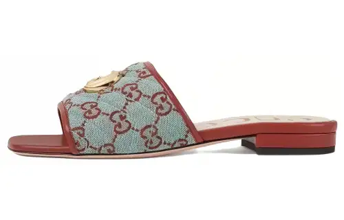 GUCCI GG Slide Slippers Women's Blue Brown