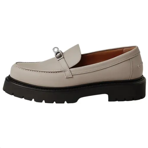 HERMES Icone Calfskin Loafers 3cm Women's Taupe