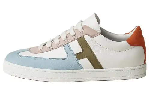 HERMES Boomerang Leather Minimalist Fashion Low top Skateboard Shoes Men's White Blue