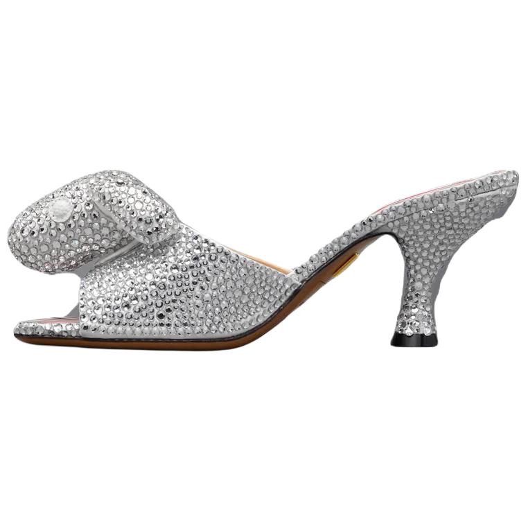THOM BROWNE Tom Brown Hector Diamond-encrusted Round Toe Mules 7.5cm Slipper Women's Silver