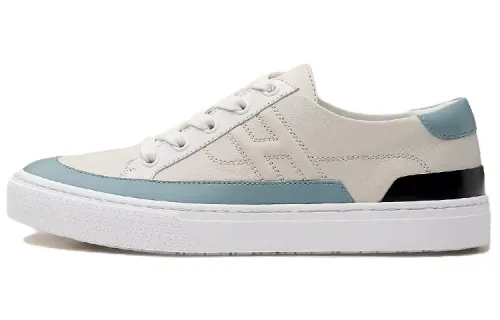 HERMES Deep Cow Leather Low top Stylish Skateboarding Shoes Women's White Blue Black