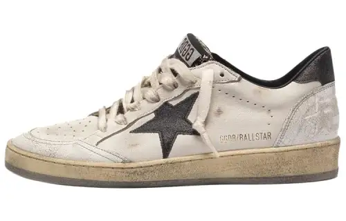 Golden Goose Ball Star Stylish Skateboarding Shoes Women's White Black Heel Tab Distressed