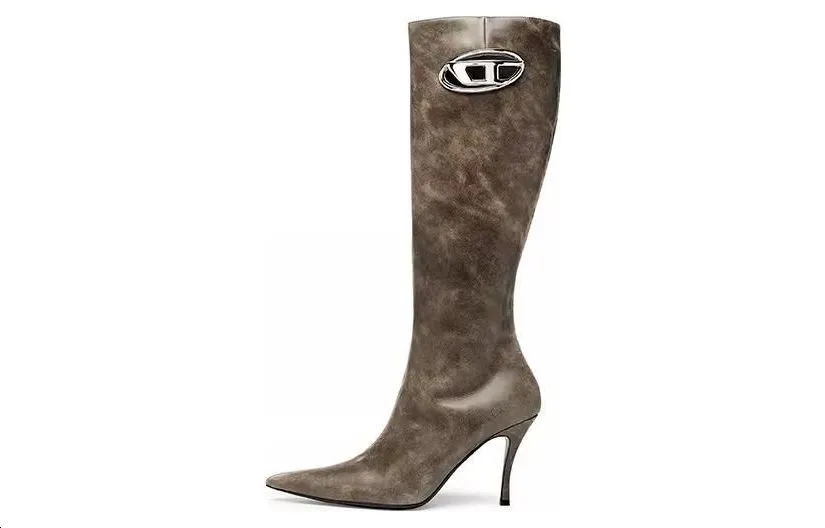 DIESEL OVAL-D Knee-high Boots Women's Gray