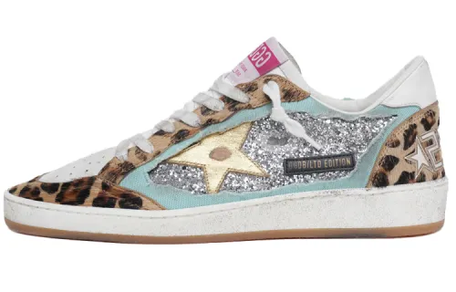 Golden Goose Ball Star Low top Skateboard Shoes Women's Blue White Yellow Leopard Print Distressed