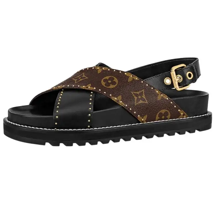 LOUIS VUITTON Paseo Comfort Beach Sandals Women's Black Brown