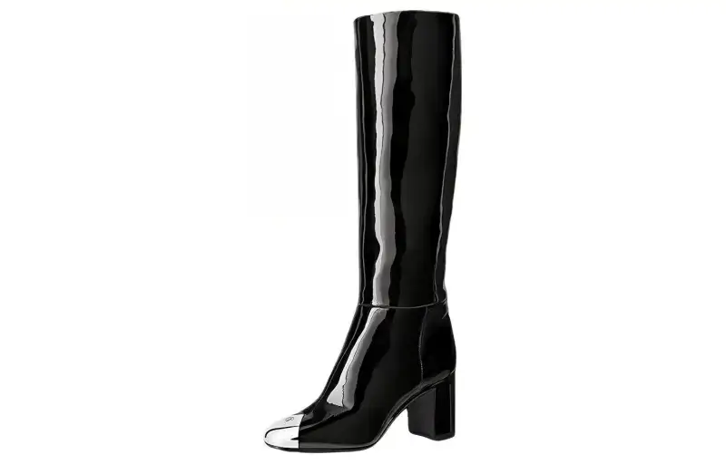 LOUIS VUITTON Louise Leather Cow Leather Knee high Boots Women's Black