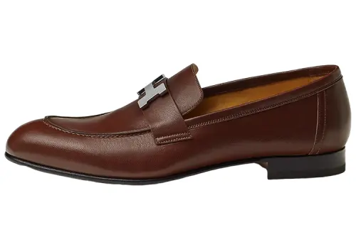 HERMES PARIS Leather Loafers Men's Brown
