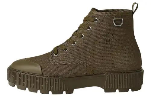 HERMES Itineraire Canvas Ankle Boots Men's Brown Green