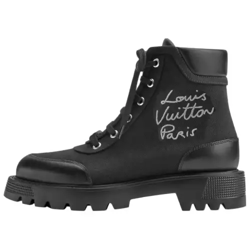 LOUIS VUITTON District Canvas Short Combat Boots Women's Black