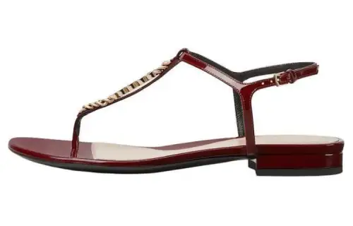 GUCCI Signoria Patent Leather One Strap Sandals Women's Red