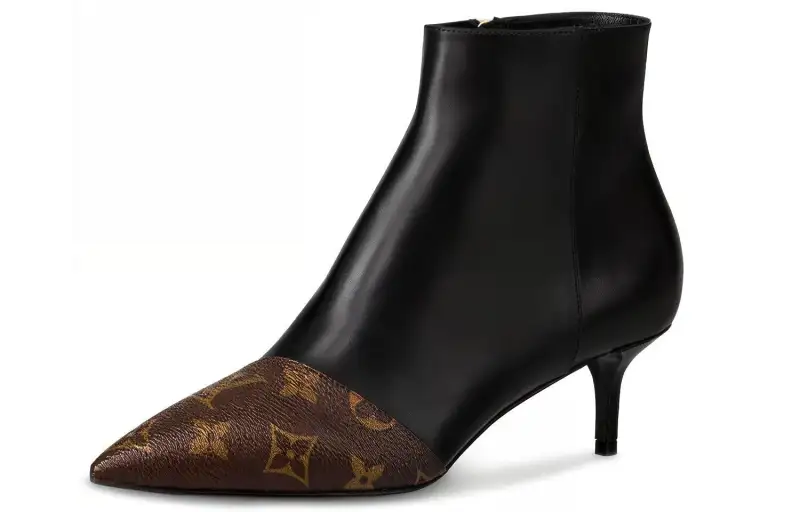 LOUIS VUITTON Chérie Top Grain Cow Leather Ankle Boots Women's Black Brown