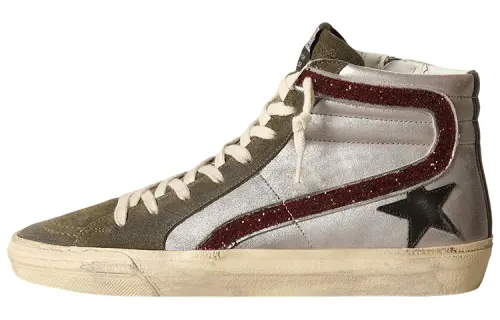 Golden Goose Slide Leather Stylish Skateboarding Shoes Women's Silver Distressed