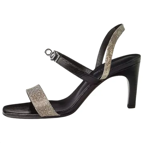 HERMES Glamour Lizard Skin One Strap Sandals 7.5cm Women's Beige