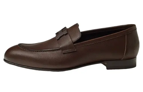 HERMES PARIS Leather Loafers Men's Dark Brown