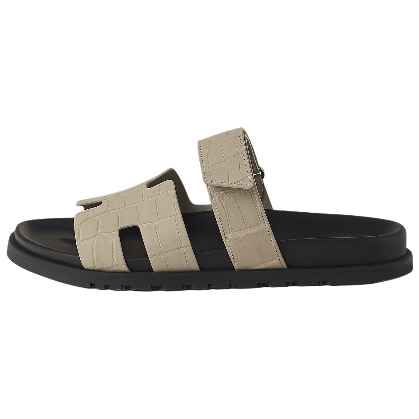 HERMES Chypre Slide Slippers Men's Light Gray