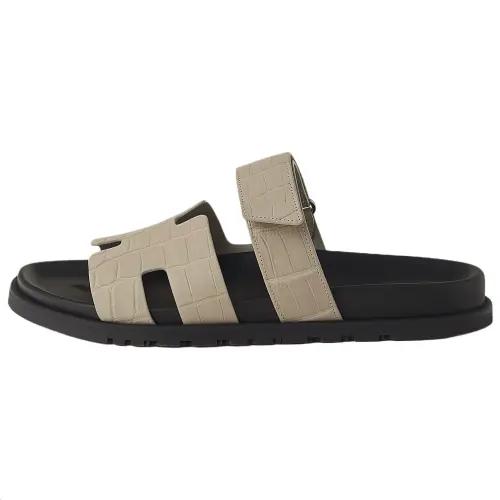 HERMES Chypre Slide Slippers Men's Light Gray