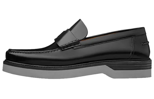 HERMES Toscan Top Grain Cow Leather Casual Shoes Men's Black