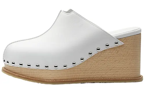 HERMES Earth Closed Toe Slippers Women's White
