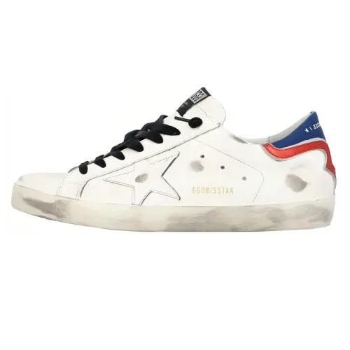 Golden Goose Super Star Low top Skateboard Shoes Men's White Blue Distressed
