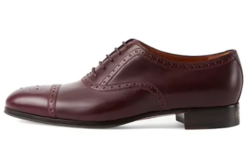 GUCCI Brogue Details Casual Shoes Men's Dark Red