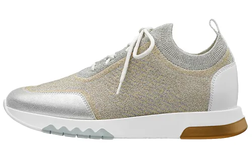 HERMES Addict Leather Low top Casual Shoes Women's Silver Gray