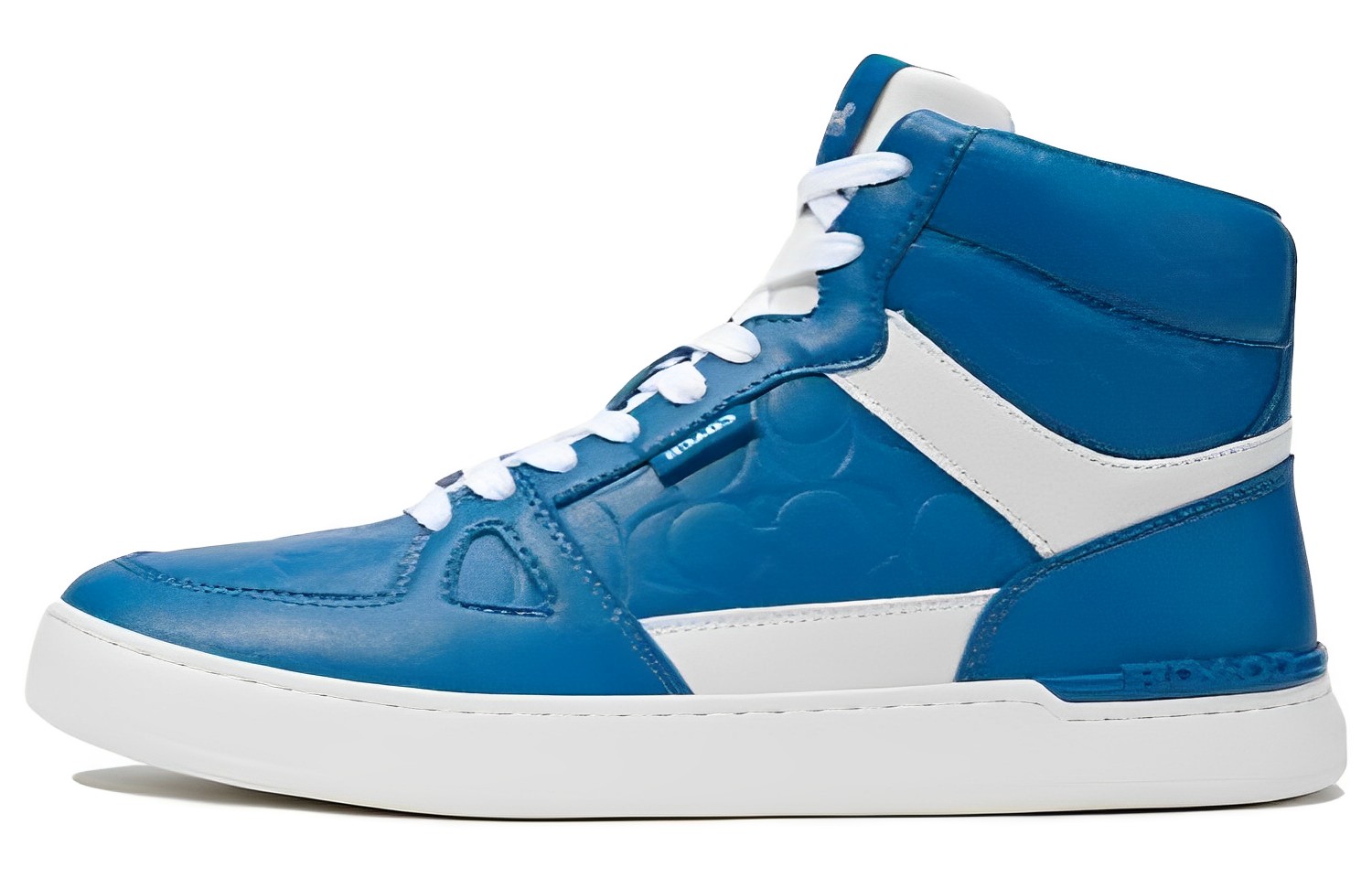 COACH Clip Leather High top Skateboard Shoes Men's Blue Pine Bird Color