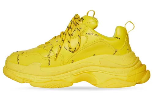 Balenciaga Triple S Artificial Leather Letter Print Low top Chunky Sneakers Women's Yellow