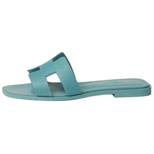 HERMES Oran Slide Slippers Women's Mineral Blue