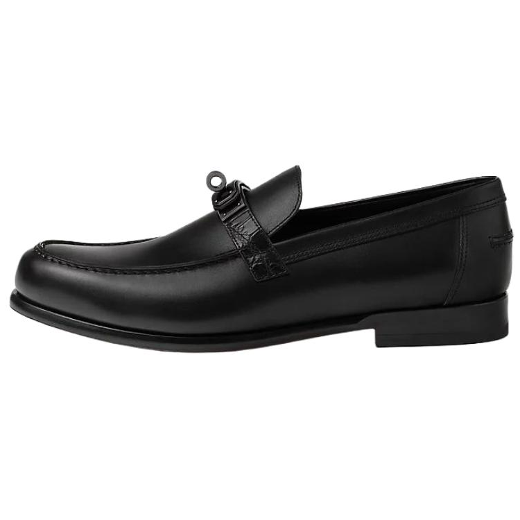HERMES Destin Calfskin Casual Shoes Men's Black