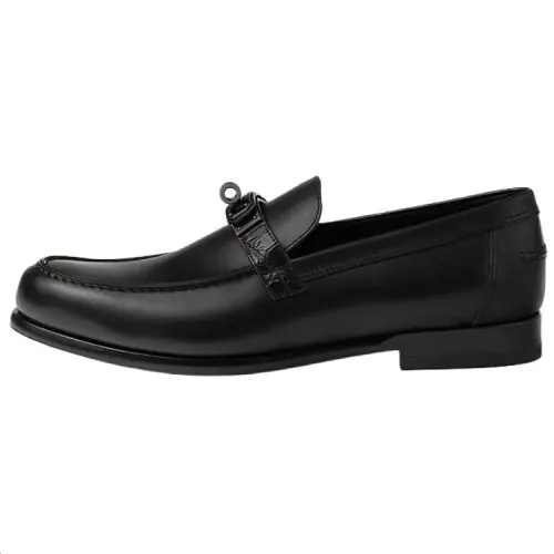 HERMES Destin Calfskin Casual Shoes Men's Black