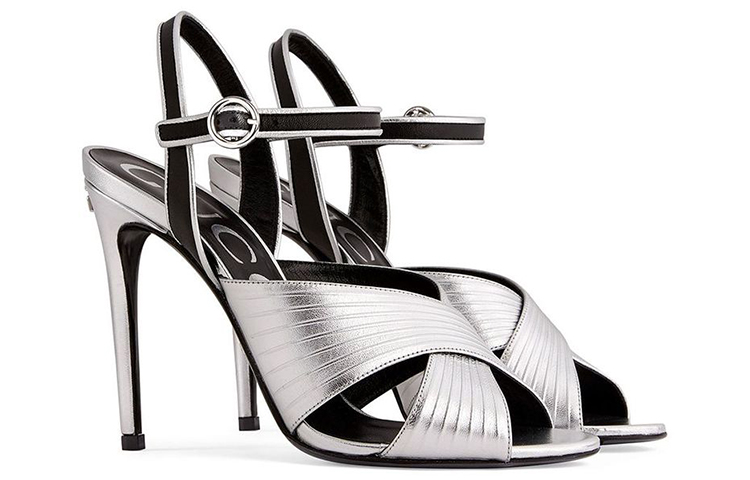 GUCCI Pu One Strap Sandals Women's Silver