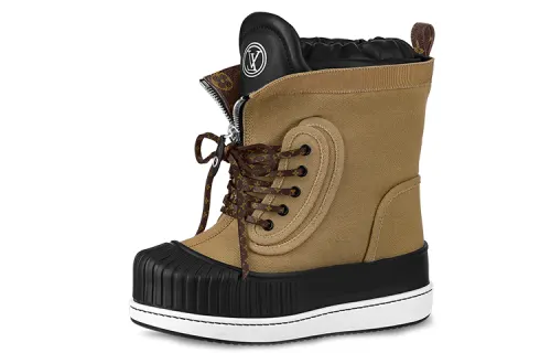 LOUIS VUITTON Slalom Cotton Fabric Combat Boots Women's Brown