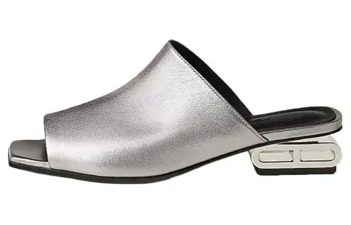 HERMES Slide Slippers Women's Gray Silver