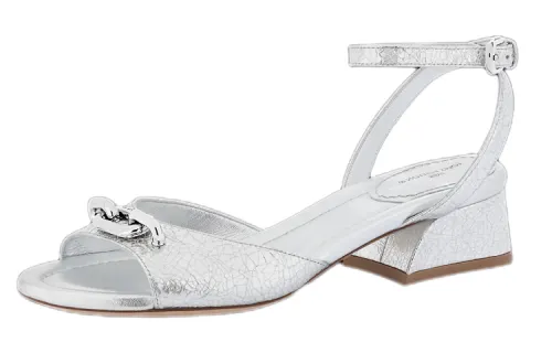 LOUIS VUITTON Edge Leather One Strap Sandals 3.5cm Women's Silver