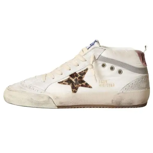 Golden Goose Mid Star LTD Leather Mid top Skateboard Shoes Women's White Distressed
