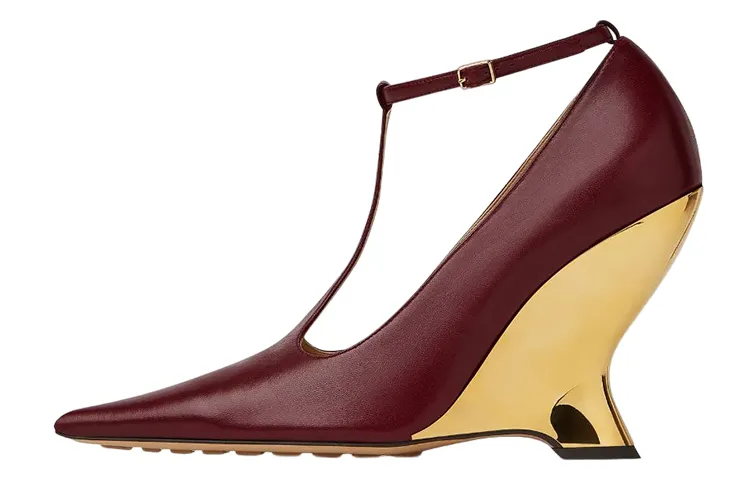 Bottega Veneta Punta Leather Pointed Toe Irregular Heel High Heels 10cm Women's Red