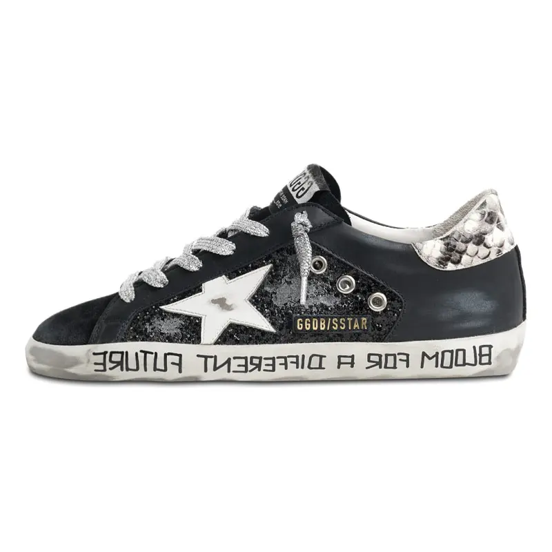 Golden Goose Super Star Low top Skateboard Shoes Women's Black Distressed