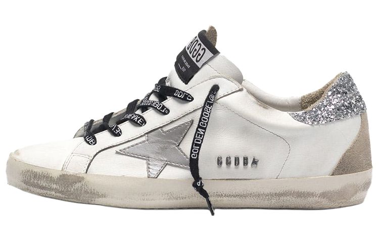Golden Goose Super Star Cow Leather, Leather Low top Skateboard Shoes Women's White Sequins With Glittery Tassel